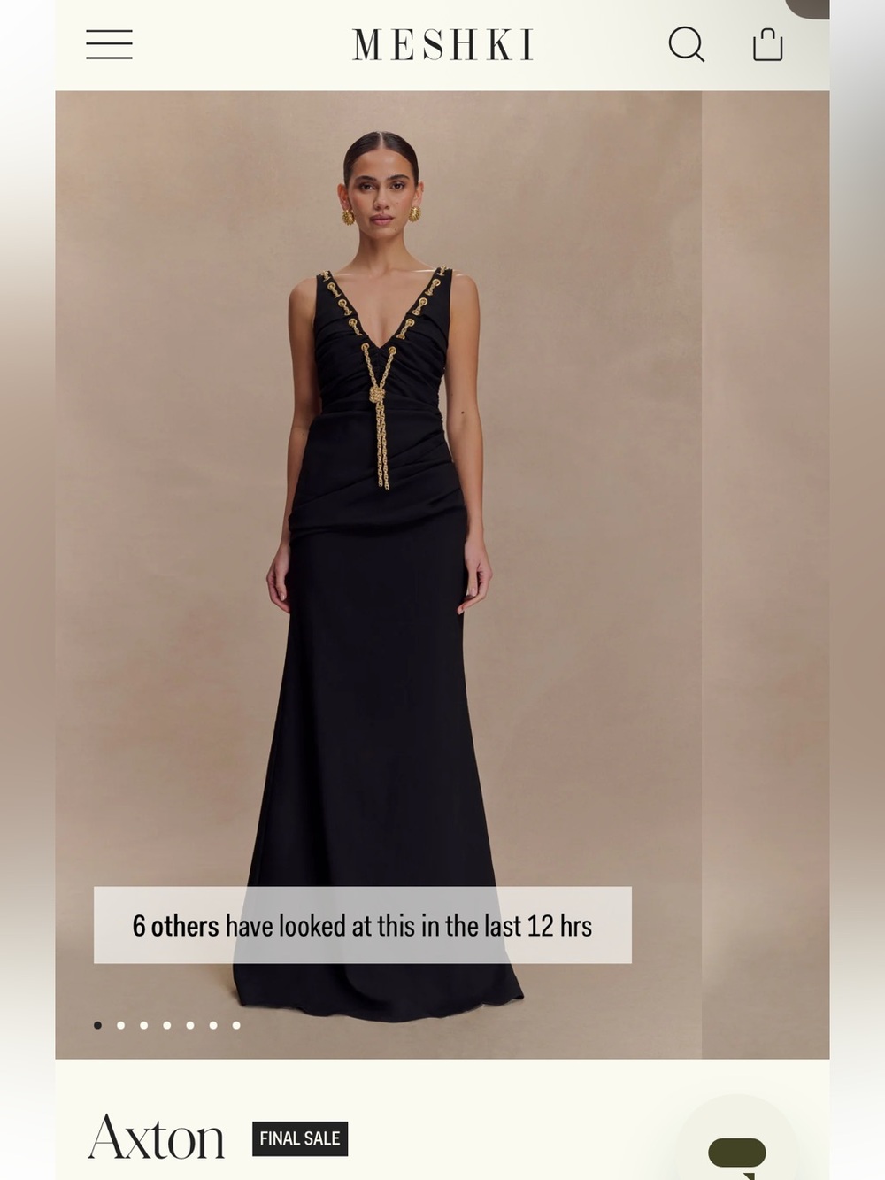 Meshki Black Maxi Dress with Gold Rope Trim